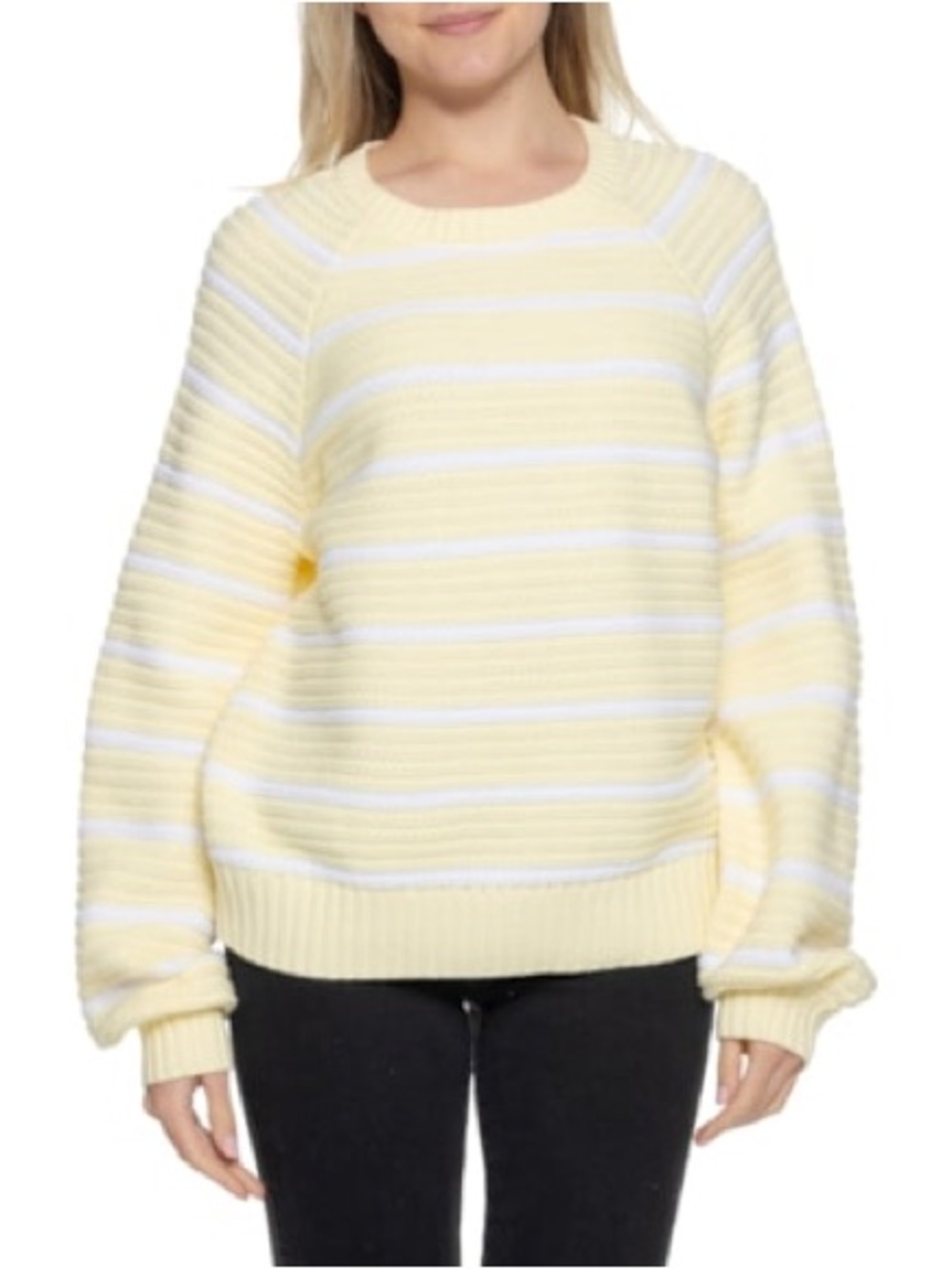 Lands end butter yellow knit stripe sweater